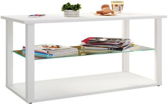 VCM Mesa Lateral De Madera Vcm Con Vidrio De Seguridad Esg Mesa De Centro Simple Dimensiones Aprox. Al. Al. 45 X An. 95 X T. 45 Cm Mesa De Sal&oacute;n Mesa De C