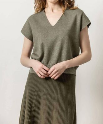 Lilla P Metallic V-Neck Sweater In Loden Sparkle