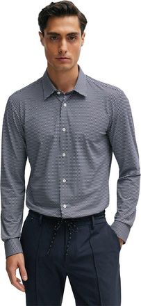 HUGO BOSS Mens Roan Kent Slim Fit Long Sleeve Shirt in Dark Blue - Size Medium