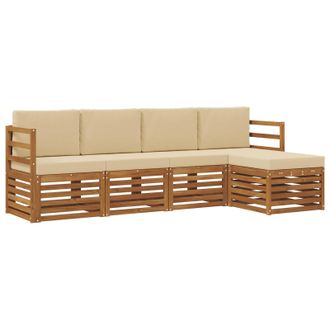 vidaXL Conjunto De Sof&aacute;s De Exterior Con Coj&iacute;n 5 Pcs Natural Y Beige Vidaxl