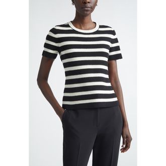 St. John Breton Stripe Wool Blend Sweater in Black /Ecru Multi at Nordstrom, Size X-Small