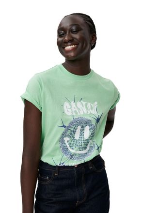 Ganni Green Smiley Relaxed T-shirt - Size XS Organic Cotton