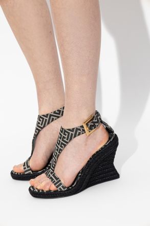 Balmain Anthem Wedge Sandals, Womens, Black