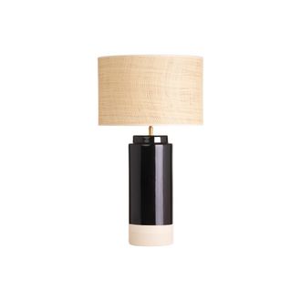 Miliboo L&aacute;mpara De Mesa Negra De Cer&aacute;mica Y Pantalla De Rabane H64 Cm Majes