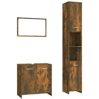 vidaXL Vidaxl - Set De Muebles Ba&ntilde;o 3 Pzas Madera Contrachapada Roble Ahumado