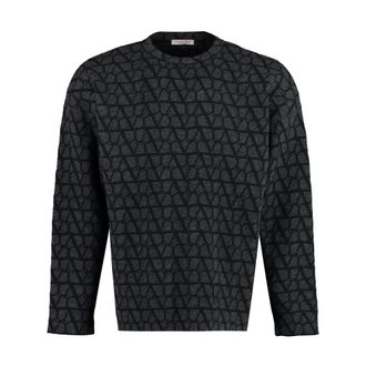 Valentino Monogram Knit Crewneck Jumper - male - Valentino - Round-neck Knitwear - Gray - S - Knitwear
