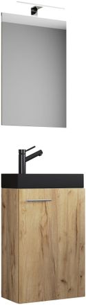 ebuy24 Ebuy24 - Set Vcm De 3 Piezas Lavadero Para Invitados Wc Ba&ntilde;o Para Invitados Lavabo Con Espejo Set De Ba&ntilde;o - Slito Sp-bl (roble De Miel)