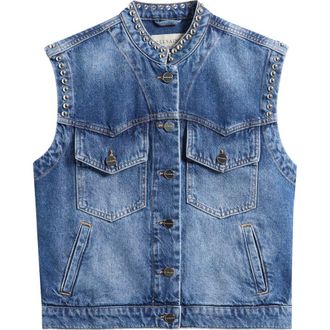 AllSaints Mav Studded Denim Vest in Vintage Indigo at Nordstrom, Size 10 Us