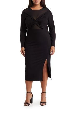 By Design Celia Long Sleeve Illusion Mesh Ponte Dress in Black at Nordstrom Rack, Size 3X