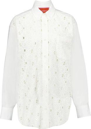 La DoubleJ Elegante Kant Panel Button-Down Shirt - Dames - Overhemden - Wit - M - Katoen - Overhemden