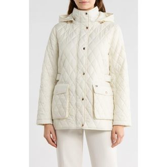 Tommy Hilfiger Hooded Diamond Quilted Jacket in Ecru at Nordstrom Rack, Size X-Large