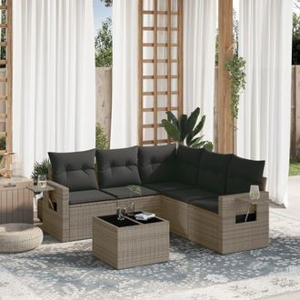 vidaXL Vidaxl - Set De Muebles De Jard&iacute;n 6 Pzas Y Cojines Rat&aacute;n Sint&eacute;tico Gris