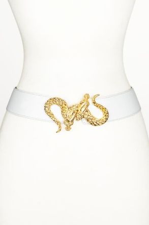 Raina Lauren Leaf Buckle Leather Belt in White at Nordstrom, Size Medium
