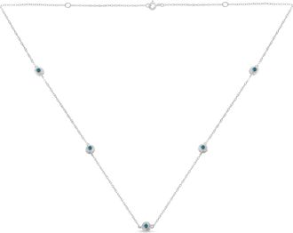 House of Brilliance Sterling Silver Treated Blue Color Diamond Station Necklace