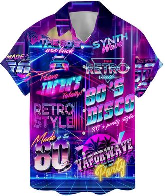 Generic 80s Disco Retro Hawaiian Shirt for Men Vintage Bowling Shirt Mens Hawaiian Shirts Short Sleeve Button Down Shirt Men Shirts681