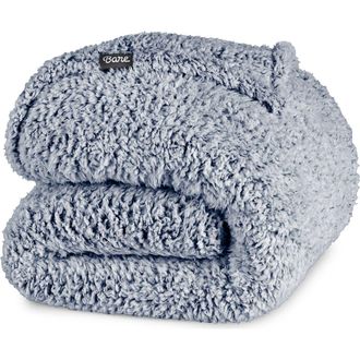 Bare Home Tipped Faux Shearling Throw Blanket in Dark Blue at Nordstrom