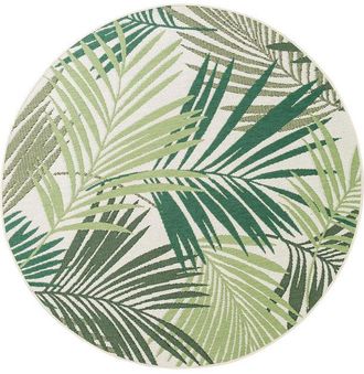Paco Home Teppich »Ostende 534« rund 4 mm Höhe Flachgewebe, Motiv Palmenblätter, In- und Outdoor geeignet, Wohnzimmer
