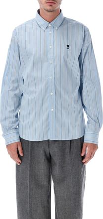 Ami Light Blue Regular Stripes Shirt