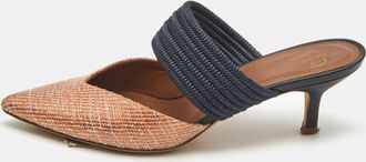 Malone Souliers Orange/blue Woven Straw Maisie Heel Mules