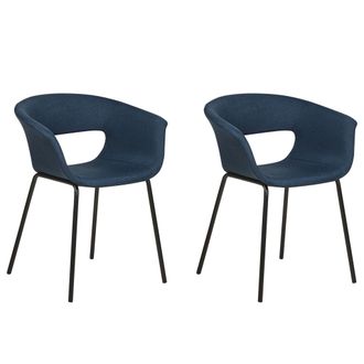Beliani Conjunto De 2 Sillas Modernas Asientos Tapizados Poli&eacute;ster Patas De Metal Para Comedor Cocina Azul Oscuro Abilene