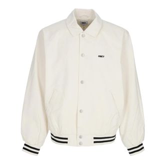 Obey Icon Face Varsity Jack Ongebleekt - Heren - Bomber jackets - Beige - XL - Katoen - Jassen