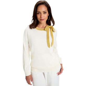Jessica London Tie-Neck Sweater in Ivory Gold at Nordstrom, Size 12