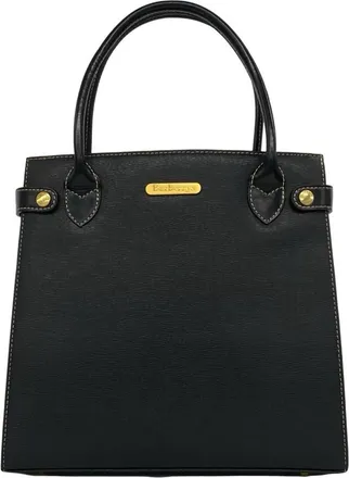 Burberry Black Leather Handbag Tote Bag (Pre-Owned)