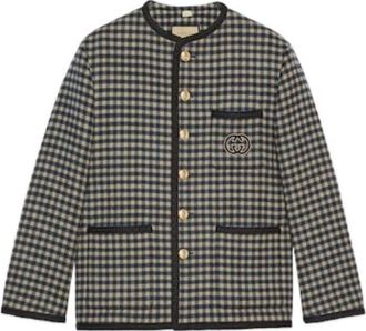 Gucci Wool Gingham Jacket With Interlocking G Beige Blue 770950-ZAO92-9276