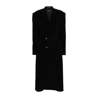 Balenciaga Double-Breasted Coats, female, Black, Size: M Cashmere and Wool Cinched Coat