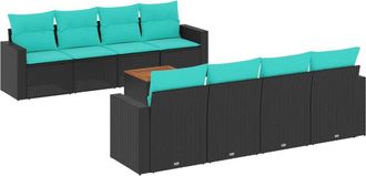 vidaXL Set De Sof&aacute;s De Jard&iacute;n 9 Pzas Con Cojines Rat&aacute;n Sint&eacute;tico Negro Vidaxl