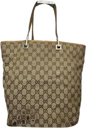 Gucci Pre-owned Cotton Tote Bag - Dames - Vintage Shopper - Beige - ONE Size - Katoen - Vintage