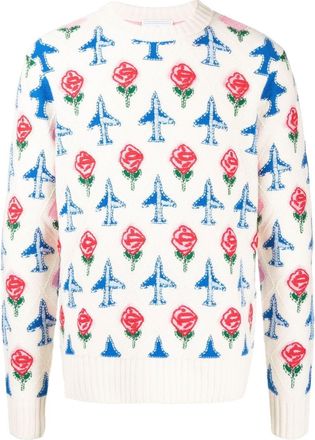 Casablanca intarsia-knit crew neck jumper - men - Wool - M - Pink