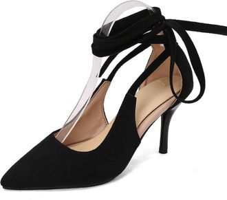 Generic Womens Cross Ankle Strap Dress Pumps Stiletto High Heel Formal Shoes Pointed Toe Evening Party Prom Shoes,Black Suede,3.5 UK