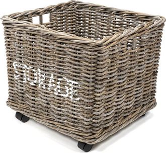 Happimess Yael Coastal Hand-Woven Storage Rattan Basket with Wheels & Handles
