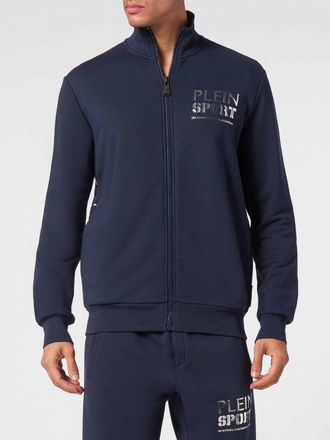Plein Sport Felpa Tiger con zip in jersey con collo alto e logo laminato