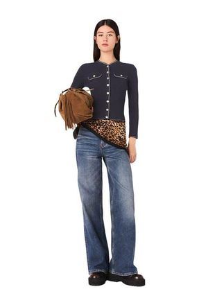 Maje Ribbed knit cardigan in Navy at Nordstrom, Size X-Small