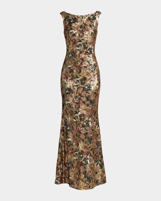Mac Duggal Sequin Cowl Back Gown
