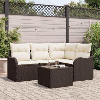 vidaXL Vidaxl - Conjunto De Sof&aacute; De Jard&iacute;n Con Coj&iacute;n 5 Pcs Marr&oacute;n Polirat&aacute;n