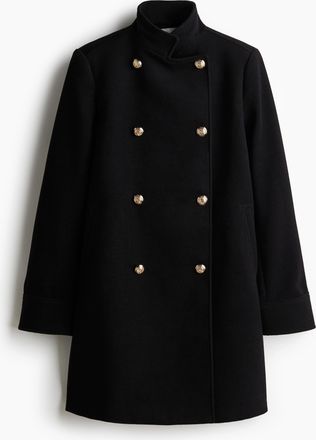 H&M Zweireihiger Mantel - Schwarz