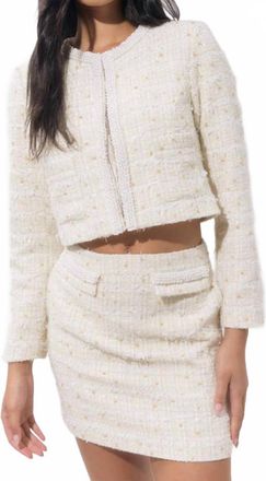 Adelyn Rae Alba Tweed Pearl Trim Jacket In Ivory