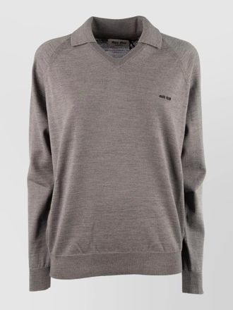 Miu Miu knit top v neck fitted ribbed hem
