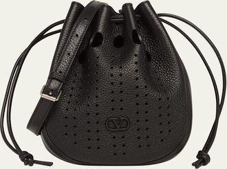 Valentino Garavani Mens Medium Drawstring Shoulder Bag in Grained Leather