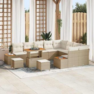 vidaXL Conjunto De Sof&aacute; De Jard&iacute;n Con Coj&iacute;n 12 Pcs Beige Polirat&aacute;n Vidaxl