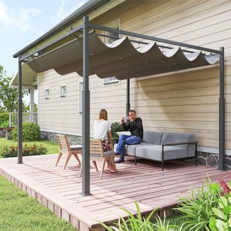 OUTSUNNY 3 x 3(m) Pergola with Retractable Roof, 80mm Metal Column, Grey