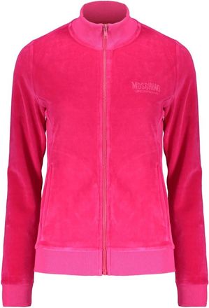 Moschino Hoodies & sweatvesten, Dames, Roze, S, Katoen, Fluweel Full Zip Jas Geribbelde Kraag