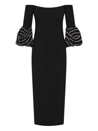 Rebecca Vallance Bellatrix off shoulder ruffled midi dress - women - Polyester/Elastane - 12 - Black