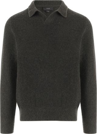 Vince Dark Green Collar Knit-Pattern Cashmere Sweater