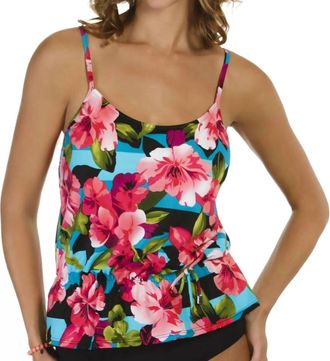 Caribbean Joe Tie Blouson Underwire Tankini Top In Uptown Girl