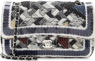 Chanel Blue & White Quilted Leather Medium Double Flap Bag (Authentic Pre-Loved)