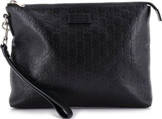 Gucci Black Guccissima Leather Signature Soft Wristlet (Authentic Pre-Loved)